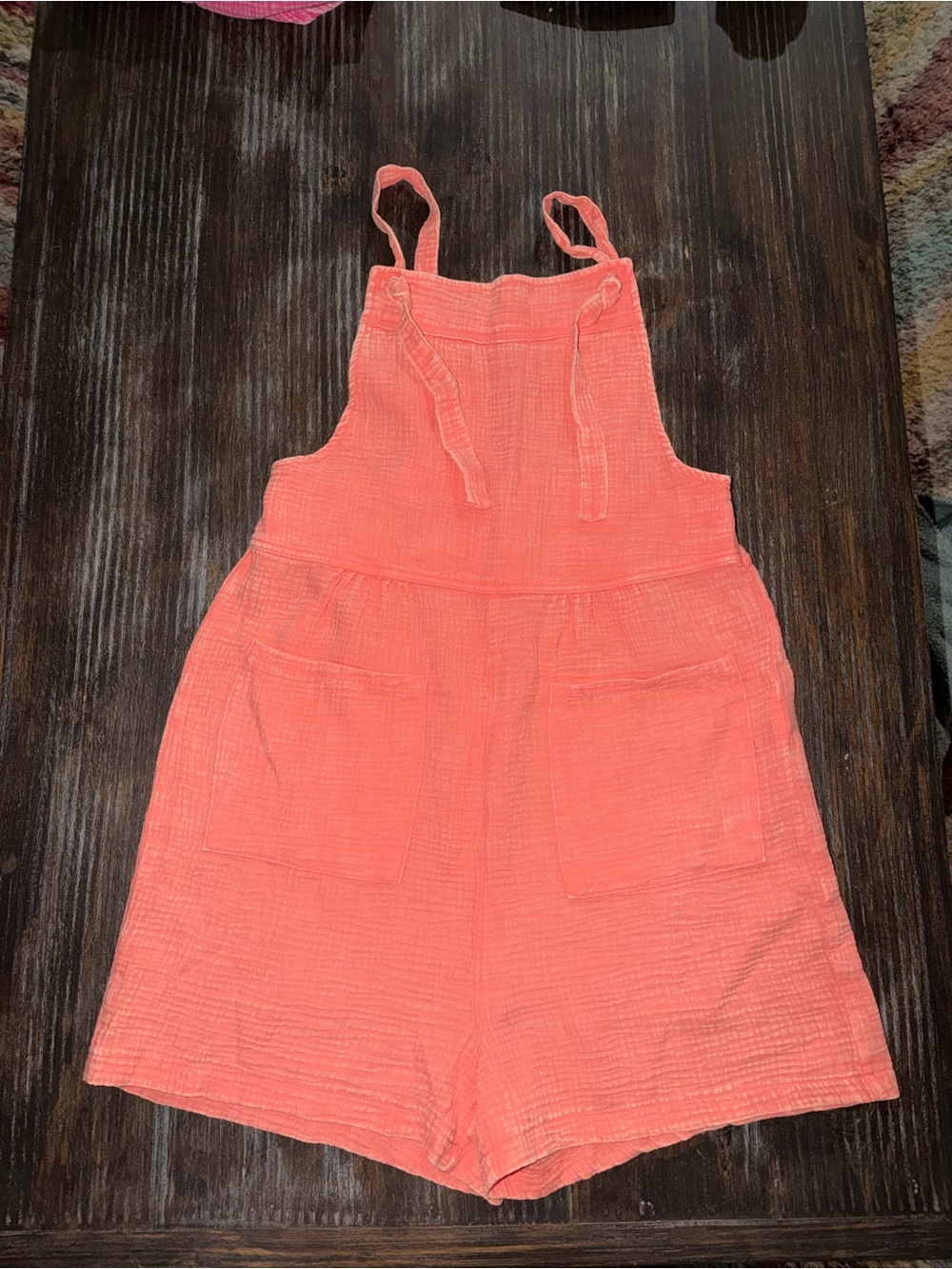 Zenana Outfitters Coral Gauze Tie-Shoulder Romper NWOT - Picture 1 of 9